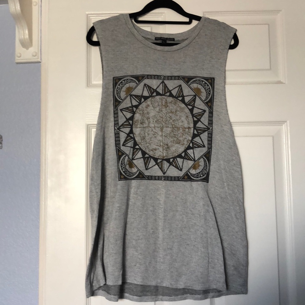 Truly Madly Deeply Gray Graphic Tank with Sun Motif